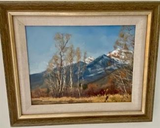 Lot 6043. $225.00. Original Oil on board, Snow Capped Mountains & Prairie. by Nathan Eversman "Warm Day" 17"w x 14"h