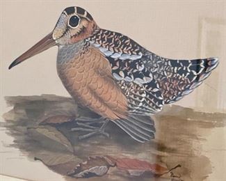 Lot 6044. $200.00. A Bonnie Allen Watercolor of a beautiful bird. 1982. 19"l x 15"h. From our research, Bonnie presently spends most of her time in the sculpture of birds, a subject she knows well.