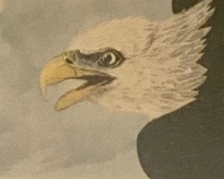 Lot 6047. $50.00. Antique Engraved Print, "White-Headed Eagle, Male" from the actual Audubon Plate Collection. Engraved, Printed, and Colored by R. Havell & Son. Commentary on the prints, which btw have a sticker from Marshall Fields back when Marshall Fields doubled as an art gallery (this and the one of the two Hawks featured in another lot: "Antique prints acquired by my mother. They hung for years in the back Hall at the City Farm."