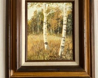 Lot 6062. $95.00 Richard K, Collopy b.1942. Original Oil Painting, "Birch Trees" - This was purchased at an art fair in Hinsdale, IL. Mr. Collopy passed in 2015, after teaching at Hinsdale South H.S. He later became a full-time artist. Beautiful painting.