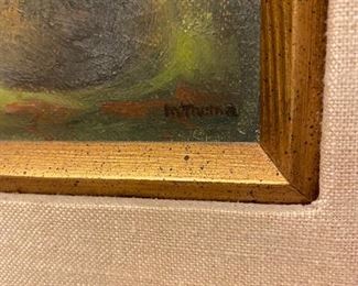 Lot 6061. $80.00. Gold framed Floral Oil Painting 13" x 15". signed but illegible. Neat colors.