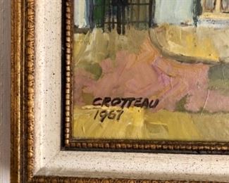 Lot 6063. $115.00. Original Oil Painting of a villa with a brown tiled roof, Signed Crotteau 1967. 19"x19". Lovely.