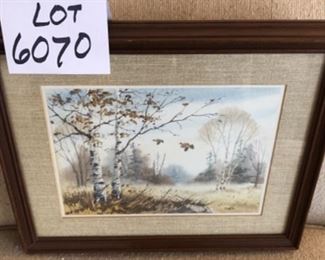 Lot 6070. $125.00. Watercolor and Ink of two pheasants by John Tupa, Rhinelander, WI. Mr. Tupa passed away in 2004. Frame: 15"x12" Image: 10.5"x7.5".
