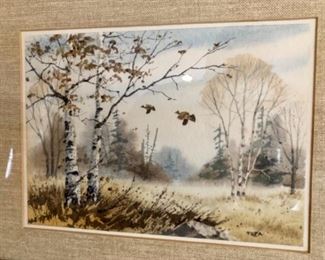 Lot 6070. $125.00. Watercolor and Ink of two pheasants by John Tupa, Rhinelander, WI. Mr. Tupa passed away in 2004. Frame: 15"x12" Image: 10.5"x7.5".