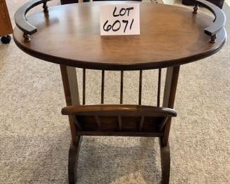 Lot 6071. $95.00 Clever Antique Magazine Rack Table w/Handles - Oval Top 22.5 x 15" x 22"tall in Very Good Condition.