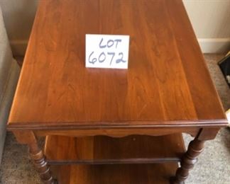 Lot 6072. $145.00. Vintage Pennsylvania House End Table with 2 Shelves and Lower Drawer, 18" w 28 deep