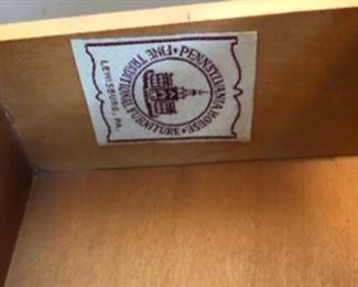 Lot 6072. $145.00. Vintage Pennsylvania House End Table with 2 Shelves and Lower Drawer, 18" w 28 deep