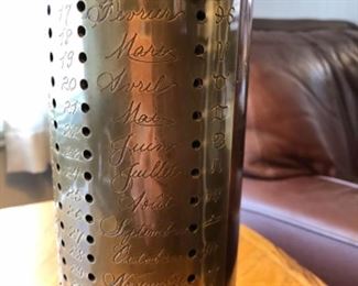 Lot 6075. $140.00. Vintage 1970'a Frederick Cooper Brass Rustic Wood French Perpetual Calendar Lamp; 7x7 Brass Base, 32" to top of finial