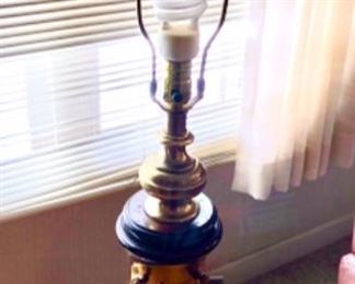 Lot 6075. $140.00. Vintage 1970'a Frederick Cooper Brass Rustic Wood French Perpetual Calendar Lamp; 7x7 Brass Base, 32" to top of finial