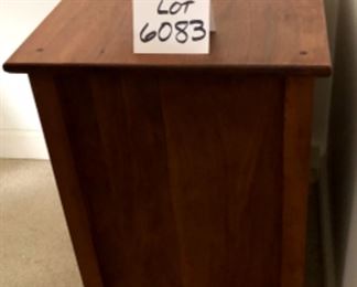Lot 6083. $245.00 3-Drawer sheet music cabinet with compartment for recorder. Cabinet with drop door and slide out shelf on glides, 3 drawers w/knob 25.5" x17"deep x 26" tall
