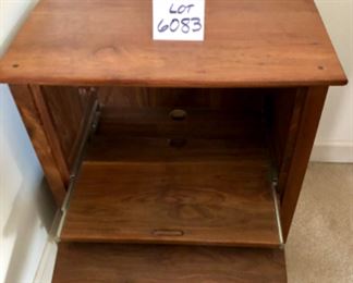 Lot 6083. $245.00 3-Drawer sheet music cabinet with compartment for recorder. Cabinet with drop door and slide out shelf on glides, 3 drawers w/knob 25.5" x17"deep x 26" tall