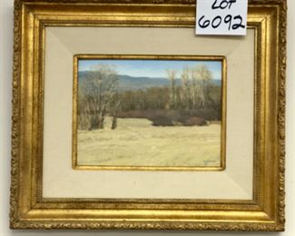 Lot 6092. $300.00. Tom Eversman Gold framed oil on Board; Pastoral Scene 22x19 framed and 12x9 image