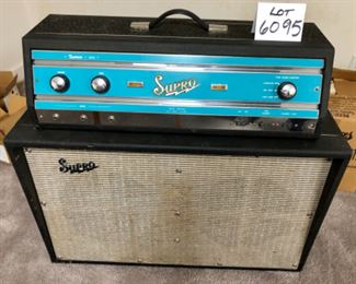 Lot 6095. $800.00 1967 Supro-Taurus Model S6625, Tube Bass Amp Head and Cabinet. This is the Supro version of the Gretsch Super Bass #6157. It has a blue face panel with large knobs. Valco - 2 piece amp (32" x. 20" x 11") and amp control box using tube technology - 26.5 x 9.5 x 8"t amp control box, 117 60CY. 2.0 Amps.