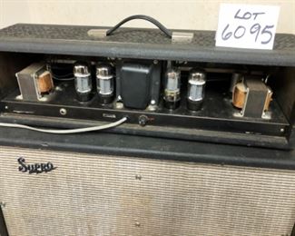 Lot 6095. $800.00 1967 Supro-Taurus Model S6625, Tube Bass Amp Head and Cabinet. This is the Supro version of the Gretsch Super Bass #6157. It has a blue face panel with large knobs. Valco - 2 piece amp (32" x. 20" x 11") and amp control box using tube technology - 26.5 x 9.5 x 8"t amp control box, 117 60CY. 2.0 Amps.
