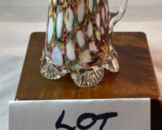 Lot 6097. $48.00. Millefiori pitcher with cool scalloped base (4.5"t x 3"d) and an art glass crab with a possible Murano glass body.