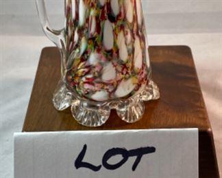 Lot 6097. $48.00. Millefiori pitcher with cool scalloped base (4.5"t x 3"d) and an art glass crab with a possible Murano glass body.