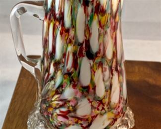 Lot 6097. $48.00. Millefiori pitcher with cool scalloped base (4.5"t x 3"d) and an art glass crab with a possible Murano glass body.