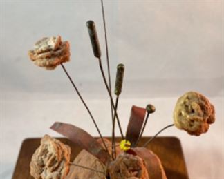 Lot 6102. $42.00. Stone Flowers in a bowl (6.5"tx3.25"dia), stone goblet (4"t x 2"dia), stone box w/mother of pearl inlay lid. (3"l x 2"w) Awesome lot!