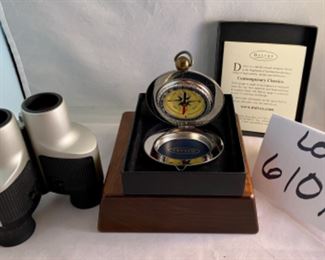 Lot 6107. $40.00. Dalvey "Scotland" Pocket Compass Monogramed Classic Oak leaf AK and Sharper Image 8x25-BAK 4 Compass Binoculars