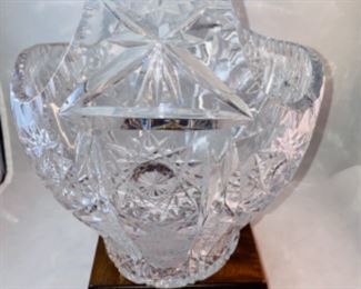 Lot 6108. $25.00. Lead Crystal Handled Basket, perfect for display or holding fruit, flowers, etc. So pretty! 9.5"t x 9"w x 8"d. I bet if you looked at Pinterest you could find a hundred ways to use and/or decorate this bowl!!