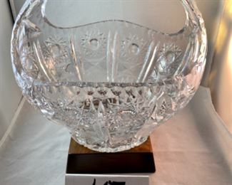 Lot 6108. $25.00. Lead Crystal Handled Basket, perfect for display or holding fruit, flowers, etc. So pretty! 9.5"t x 9"w x 8"d. I bet if you looked at Pinterest you could find a hundred ways to use and/or decorate this bowl!!