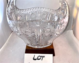 Lot 6108. $25.00. Lead Crystal Handled Basket, perfect for display or holding fruit, flowers, etc. So pretty! 9.5"t x 9"w x 8"d. I bet if you looked at Pinterest you could find a hundred ways to use and/or decorate this bowl!!