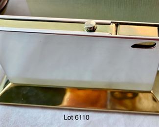 Lot 6110 $80.00. What a Lot! Beautifully Crafted Jeffrey Seaton Wood Design "Mountain Lilac Burl" Wooden Box 5.5" W 3" D x 2.75 H; Esprit Table Lighter 3.5" W x 2.5" with Advertising; Footed Pen Holder with World Map "Yaco di Firenze" Made in Italy, 3.5" x 3" Diam.