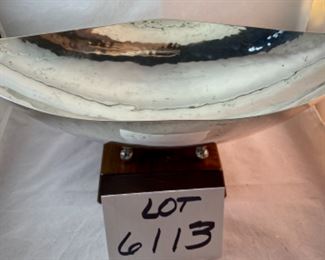 Lot 6113 $550.00 Circa 1950's - 1960's MCM Sterling Silver Elongated Footed Bowl with Loop Handles handmade and signed by Alfredo Sciarrotta, Modernist (1903-1985) (this was made for Bailey, Banks and Biddle.) 15.5" L x 7" W x 4" Approx. 32 us ounces.