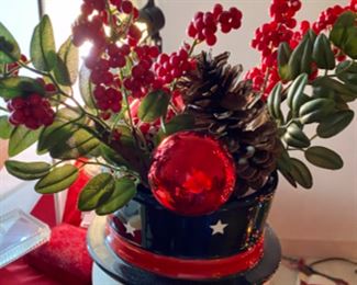 Lot 6116. $120.00. It's Christmas in March! 5.5' Tree, completely decorated with lots of ornaments, garland, tree skirt, star on top, colored lights, snow globe, shiny brite vintage ornaments, snowman bowl with greens, 3 teddies beneath, 3 candles. You don't need another thing! Ho Ho Ho,