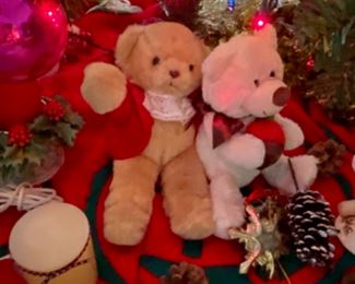 Lot 6116. $120.00. It's Christmas in March! 5.5' Tree, completely decorated with lots of ornaments, garland, tree skirt, star on top, colored lights, snow globe, shiny brite vintage ornaments, snowman bowl with greens, 3 teddies beneath, 3 candles. You don't need another thing! Ho Ho Ho,