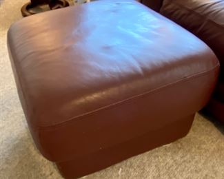 Lot 6120. $450. Leather Club Chair with Ottoman. Plush Brown Buttery Leather; no branding. Easily could be your favorite piece of furniture in your home - it is remarkably comfortable. I forecast a number of naps will take place in this super chair - nice wide arms, so you can work on your laptop or hold your toddler and read him or her a book without being squished. Don't be put off by the wrinkle on the back of the chair - it does not readily show in person and when I say this is NICE, I mean it. "34.5"" back, seat 18""h, arm 2 arm 40"", depth 36"".
depth of seat 23"", width of seat 21""w. Ottoman 24""sq, 17""h"