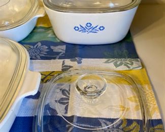 Lot 6124. $30.00. 3 Corning Ware blue cornflower pieces in various sizes. w/4 lids. 1)10". 2)9". 3)2.5"qt. There is no substitute for Corning Ware in the Microwave!