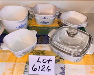Lot 6126. $50.00. Vintage Corning Ware cooking/serving/storage pieces/measurer 8 pcs. Blue Cornflower and Iris patterns