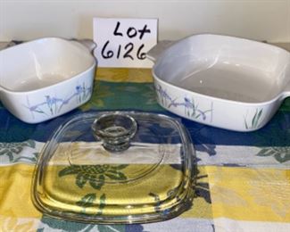 Lot 6126. $50.00. Vintage Corning Ware cooking/serving/storage pieces/measurer 8 pcs. Blue Cornflower and Iris patterns