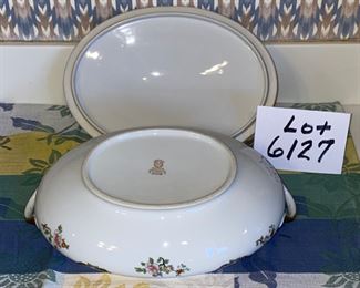 Lot 6127. $45.00. Japanese Noritake "Pheasant" Pattern with old "M" mark - Serving Dish w/lid. Gold Painted handles & trim details in remarkable condition for being over 100 years old. This is a GORGEOUS covered Bowl