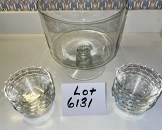 Lot 6131. $25.00. Trifle Bowl with 10 vintage Pyrex scalloped edge "Prep bowls". Love these little prep bowls - you'll be cooking just like you are on TV!