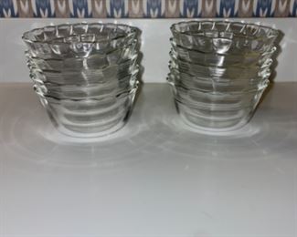 Lot 6131. $25.00. Trifle Bowl with 10 vintage Pyrex scalloped edge "Prep bowls". Love these little prep bowls - you'll be cooking just like you are on TV!