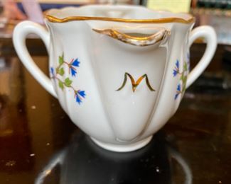 Lot 6132. $120.00. Antique Meissen Blue/White Soup Tureen w/underplate, in a lattice-work design,.we believe it's marked with the 1934 Meissen Mark of crossed swords. Made in Germany. Has a couple rim chips, but seem not to show. Also, Bonus: a Two-Spouted, 2 Handled Pitcher or Creamer, with a spout on either end. one spout is marked "M" and one "G", measures 6.5" in length, 5" from handle to handle. Such an unusual piece! Bottom is marked Made in France.
