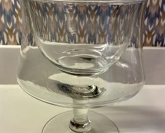 Lot 6135. $40.00 Glass Serving/Prep Package. Shrimp Cocktail serving bowl, (Bottom holds ice, top the shrimp, Water or Juice Pitcher, Pyrex 1.5 qt. casserole dish, cute footed salt bowl and 2 white escargo sets with white baking dishes, 2 fish forks and 2 escargo "tongs".