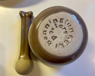 Lot 6136. $24.00 Frankoma Pottery "Oklahoma" Plate with design in relief, and a Bennington Potters Mortar and Pestle