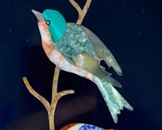 Lot 6138 $325.00 Framed Lapidary Inlay of 2 birds on a branch. Beautiful colors, by Sidney Garber 1986. Purchased in Milan by the homeowner. 14"h x 12"w check out the close ups of these beautiful birds! Bella!