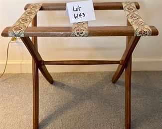 Lot 6143. $35.00 Vintage luggage rack with embroidered ribbon braces.