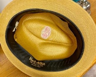 Lot 6149. $60.00. Vintage Hart-Albin 7.25" Straw Hat Dobbs. w/Dobbs Box and a Black felt Fedora Baskin-Otis Club (maybe a 7")