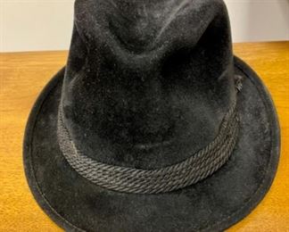 Lot 6149. $60.00. Vintage Hart-Albin 7.25" Straw Hat Dobbs. w/Dobbs Box and a Black felt Fedora Baskin-Otis Club (maybe a 7")