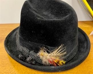 Lot 6149. $60.00. Vintage Hart-Albin 7.25" Straw Hat Dobbs. w/Dobbs Box and a Black felt Fedora Baskin-Otis Club (maybe a 7")