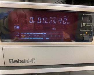 Lot 6150. Vintage Sony Component System. Sony Turn Table PS-FL1. Sony Betamax BL2710. TV Tuner VTX-1000R. TV Sound Adapter MLV100. Sony Stereo Receiver STR-VX750. Sony Stereo Cassette Deck TC-V7. Sony SS-X10A Speaker. and remote controls. (We do have the Sony Trinitron TV as well!)