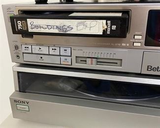 Lot 6150. Vintage Sony Component System. Sony Turn Table PS-FL1. Sony Betamax BL2710. TV Tuner VTX-1000R. TV Sound Adapter MLV100. Sony Stereo Receiver STR-VX750. Sony Stereo Cassette Deck TC-V7. Sony SS-X10A Speaker. and remote controls. (We do have the Sony Trinitron TV as well!)