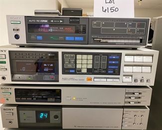 Lot 6150. Vintage Sony Component System. Sony Turn Table PS-FL1. Sony Betamax BL2710. TV Tuner VTX-1000R. TV Sound Adapter MLV100. Sony Stereo Receiver STR-VX750. Sony Stereo Cassette Deck TC-V7. Sony SS-X10A Speaker. and remote controls. (We do have the Sony Trinitron TV as well!)