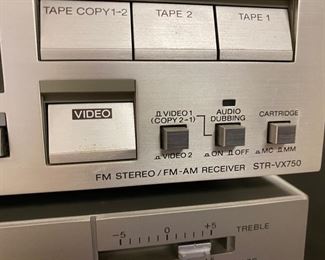 Lot 6150. Vintage Sony Component System. Sony Turn Table PS-FL1. Sony Betamax BL2710. TV Tuner VTX-1000R. TV Sound Adapter MLV100. Sony Stereo Receiver STR-VX750. Sony Stereo Cassette Deck TC-V7. Sony SS-X10A Speaker. and remote controls. (We do have the Sony Trinitron TV as well!)