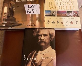 Lot 6171 $28.00 Lot of 3 Coffee Table Books "America the Fifty States" by Bill Harris, National Geographic "Concise History of the World" and "Mark Twain...an Illustrated Biography"